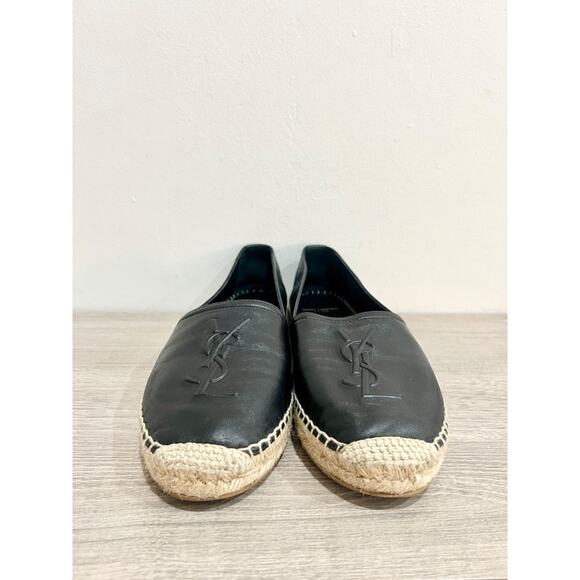 Saint Laurent Cassandre Logo-Embossed Leather Espadrilles Flat Black Women EU 39 - Picture 4 of 8
